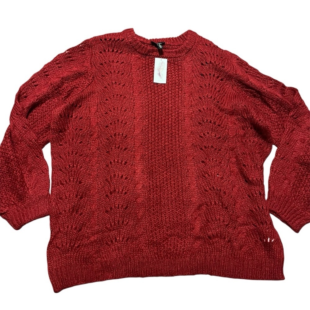 NWT Open Knit Women's Red Sweater Jessica Simpson Size 3X Crochet Lightweight